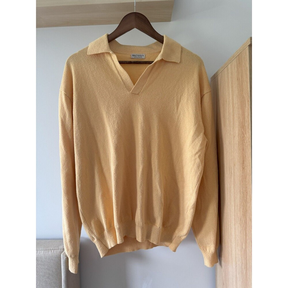 Beauty&Youth United Arrows Mens M Yellow Gauge Balloon Skipper Knit SweaterPolo